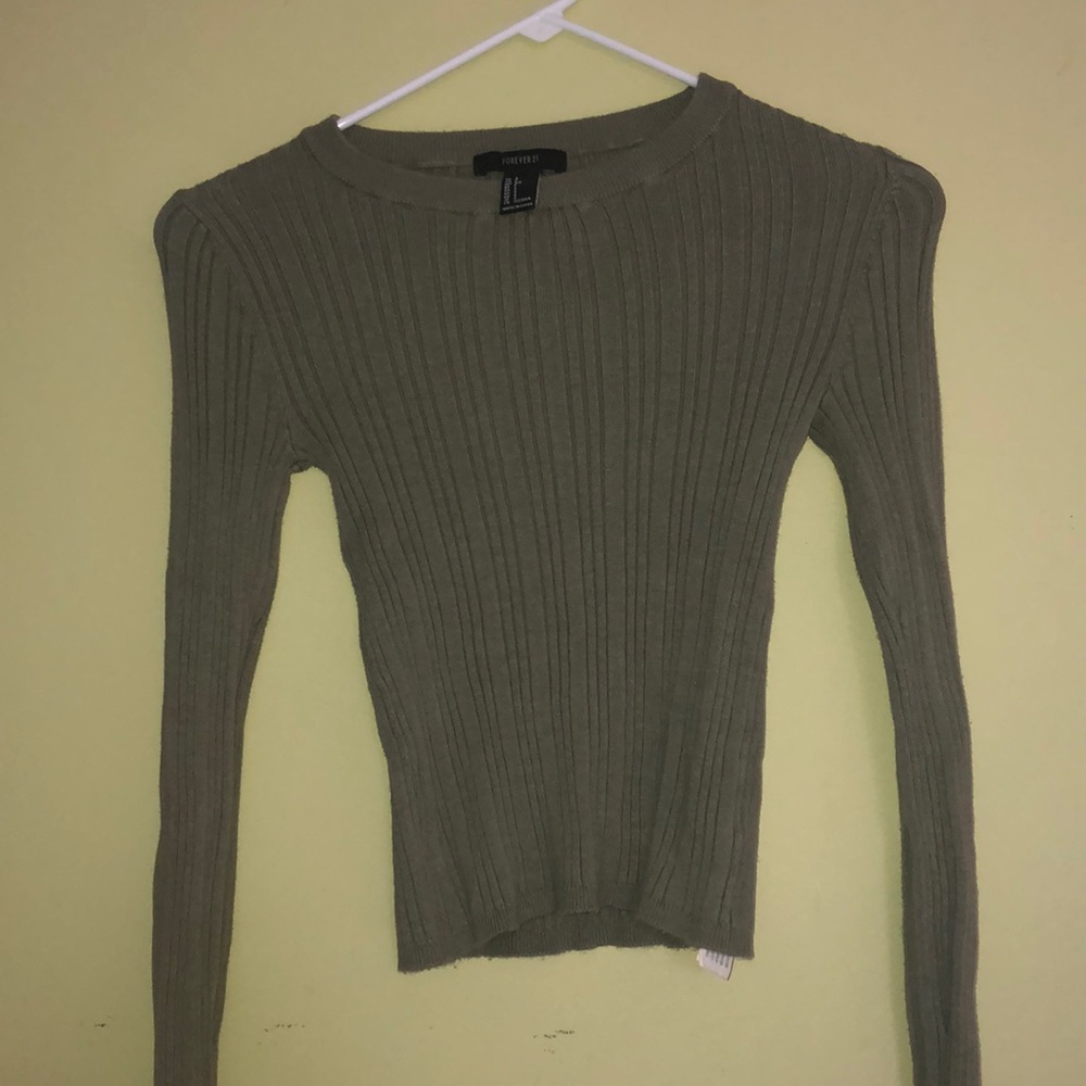 Olive Long sleeve tight cropped sweater